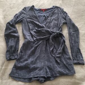 Blue Romper Lightweight Saks Fifth Avenue Wrap Style Long Sleeve Shorts Size Med